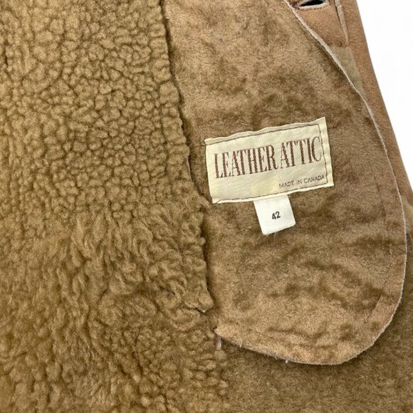 Leather Attic Vintage Shearling Sheepskin Brown Leather Fur Coat Jacket Men's 42 - Picture 6 of 9